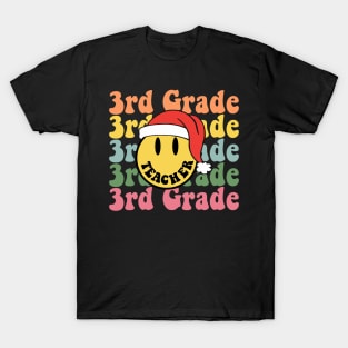 Retro Christmas Teacher 3rd Grade Santa Hat Back To School T-Shirt